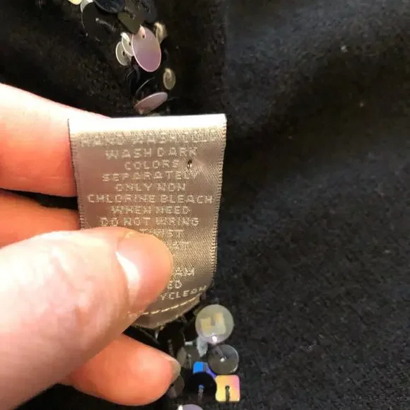 McDuff Womens 100% Cashmere V-Neck Sweater Sz L Black Sequin Soft - Picture 4 of 7